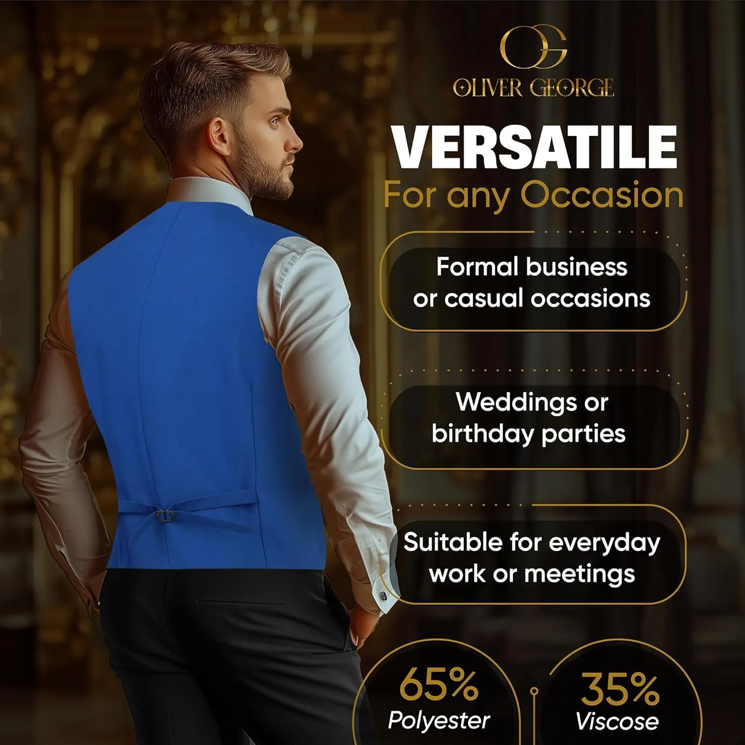 Oliver George Men's Layered Formal Solid Formal Tuxedo Dress Vest Waistcoat Business Vest for Suit or Tuxedo