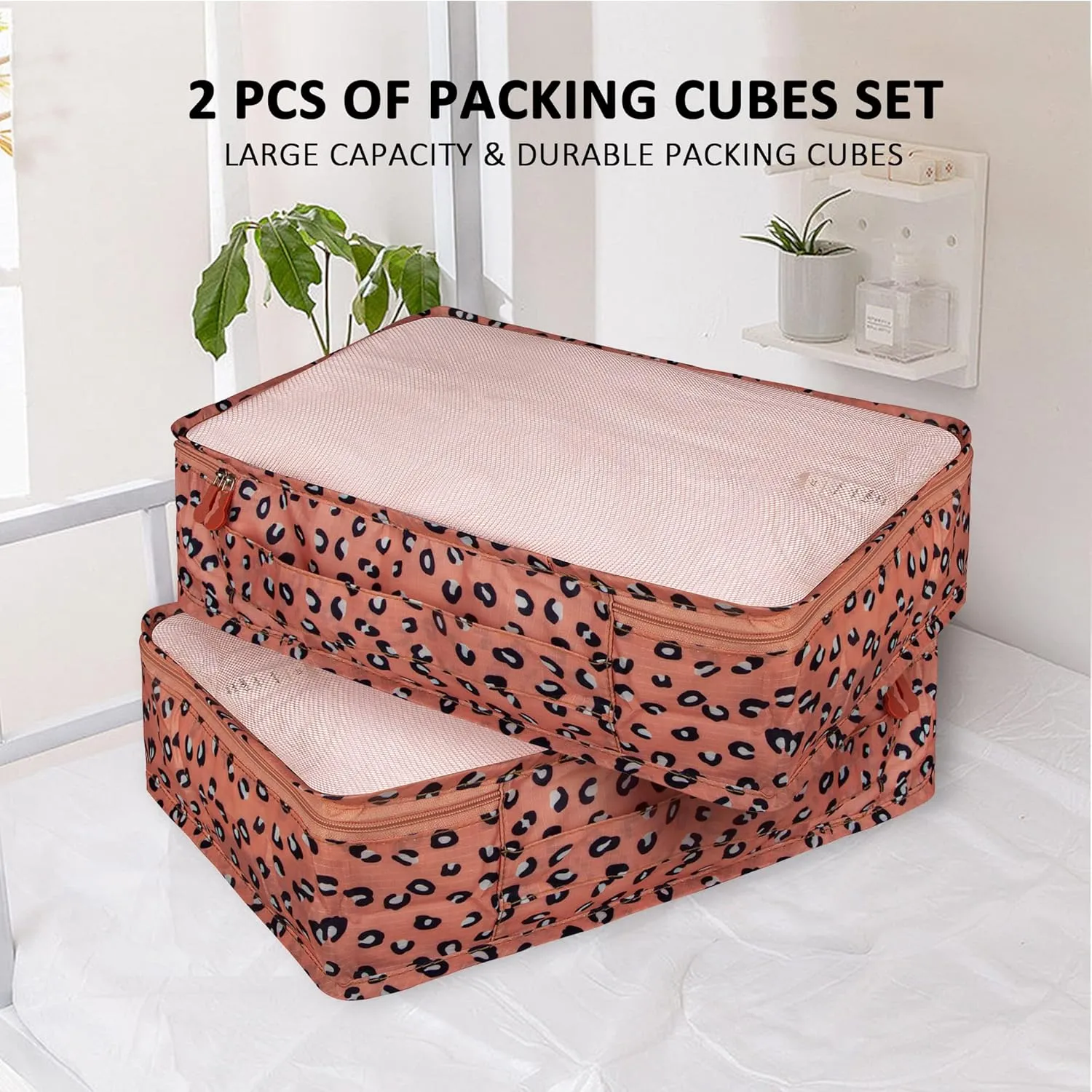Packing Cubes Set, 2 Pcs Packing Organizers Set for Suitcases (Pink leopard)