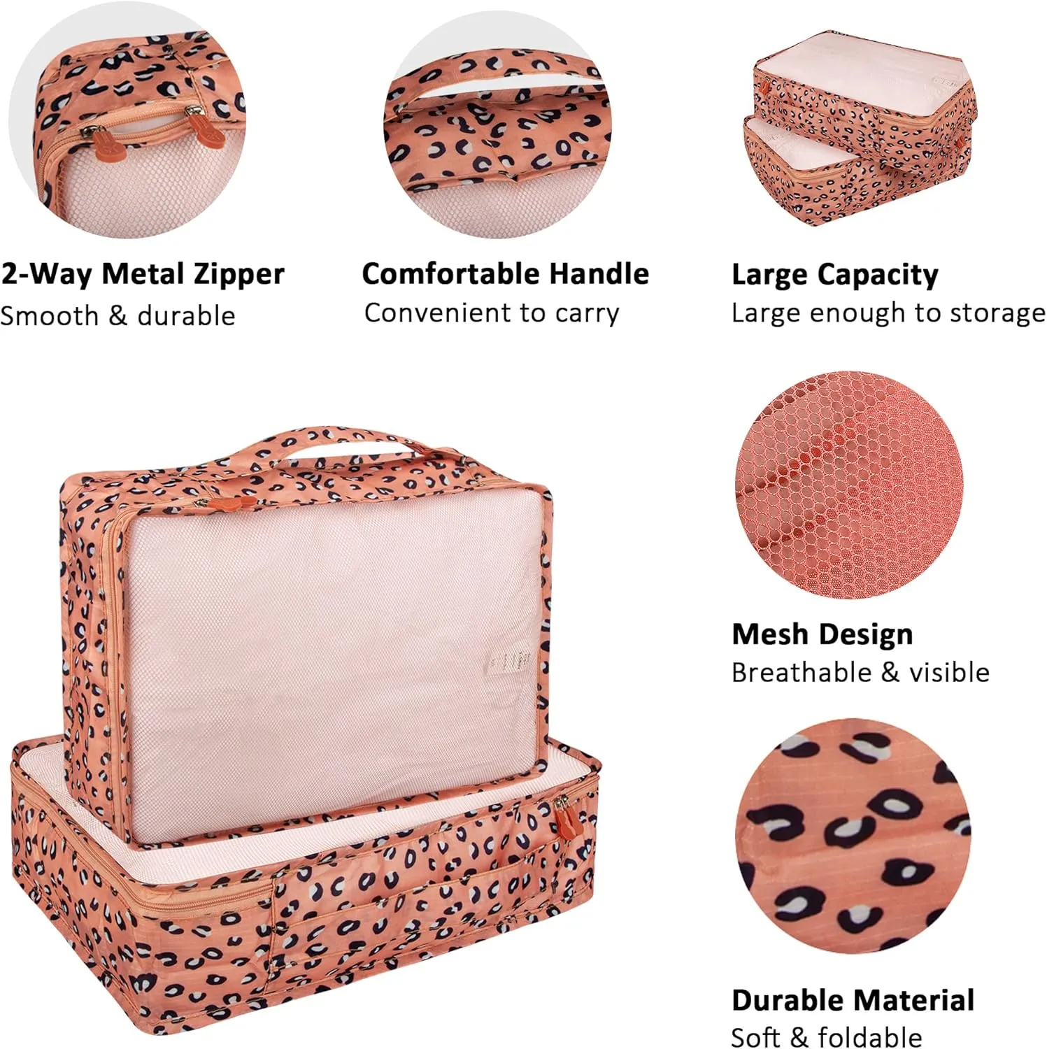 Packing Cubes Set, 2 Pcs Packing Organizers Set for Suitcases (Pink leopard)