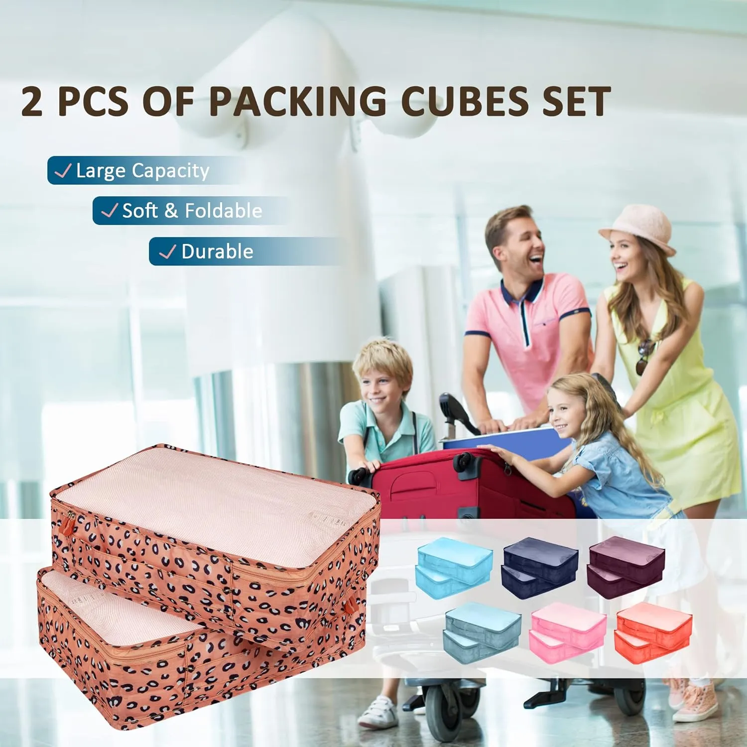 Packing Cubes Set, 2 Pcs Packing Organizers Set for Suitcases (Pink leopard)