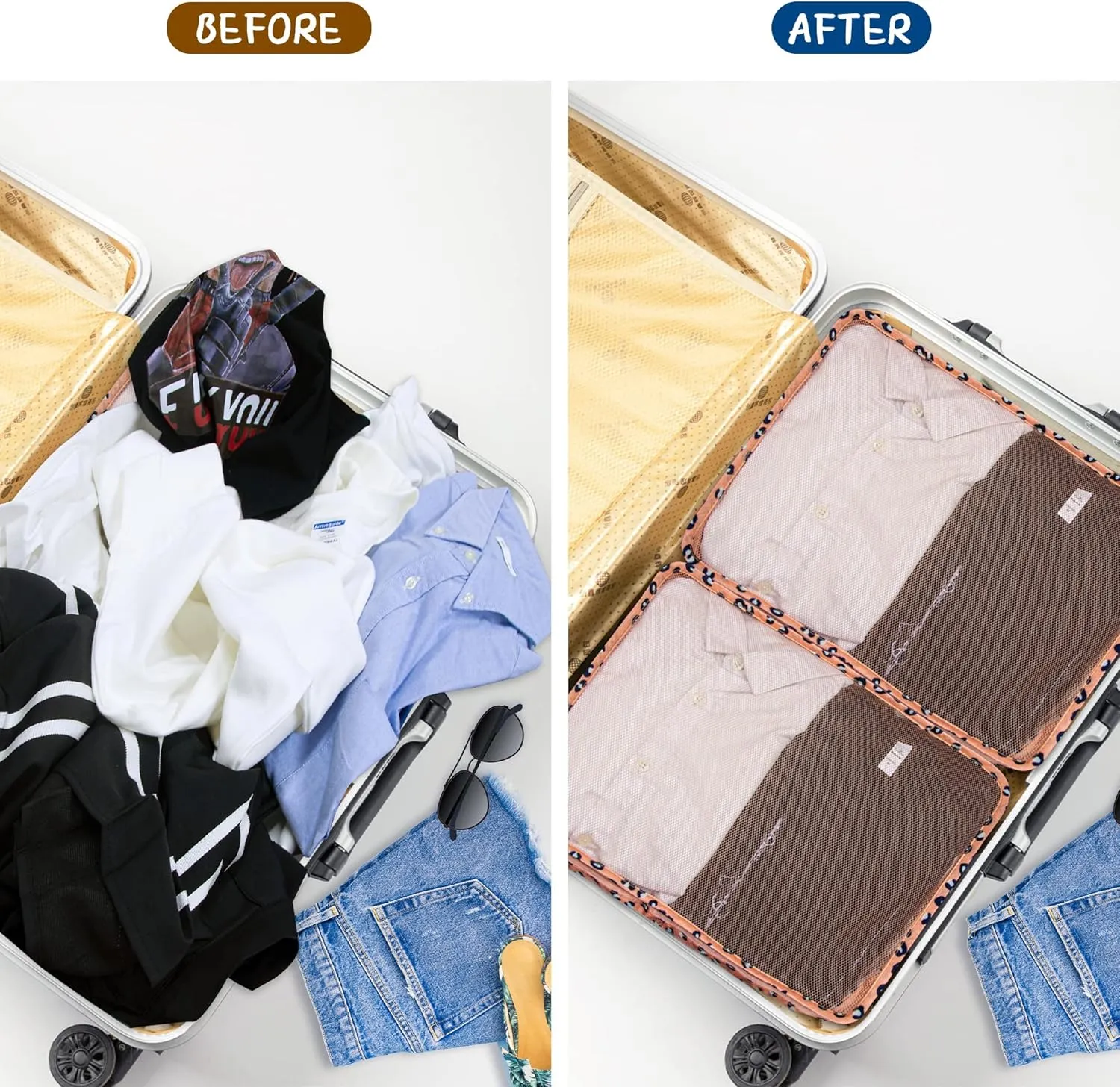 Packing Cubes Set, 2 Pcs Packing Organizers Set for Suitcases (Pink leopard)