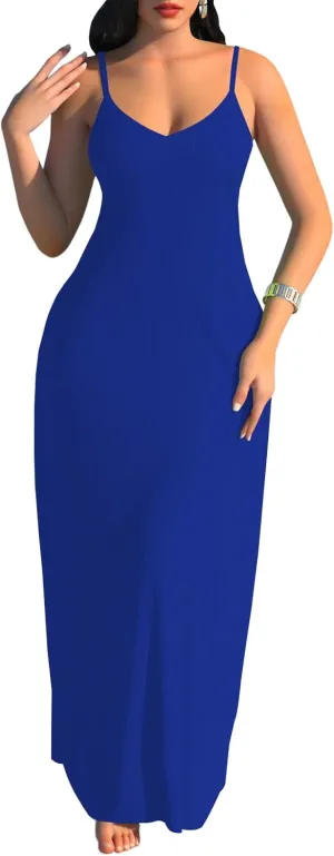 PaladMom Women's Summer Casual Sundress Sleeveless Maxi Dress Plus Size Loose Stripes Long Dresses with Pockets