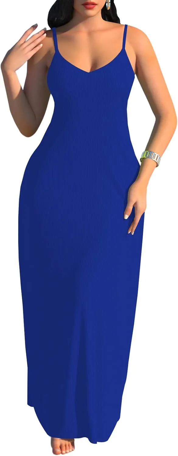 PaladMom Women's Summer Casual Sundress Sleeveless Maxi Dress Plus Size Loose Stripes Long Dresses with Pockets
