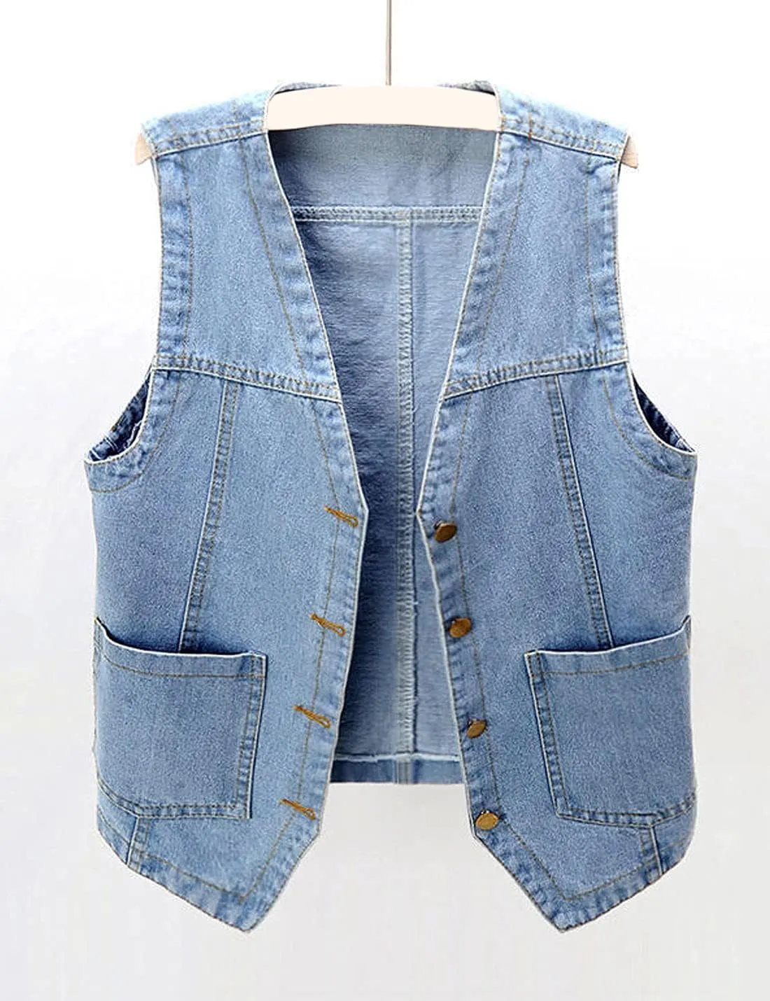 Peaceglad Womens Casual Jean Vest V Neck Open Front Button Down Sleeveless Denim Jacket with Pockets