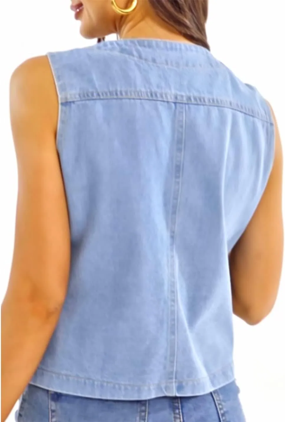 Peaceglad Womens Casual Jean Vest V Neck Open Front Button Down Sleeveless Denim Jacket with Pockets