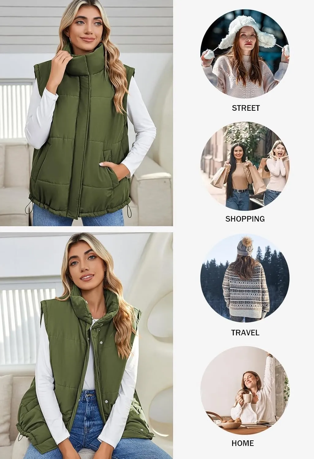 Pink Queen Womens Oversized Quilted Puffer Vest Casual Loose Sleeveless Stand Collar Zip Up Fall Winter Warm Outerwear Jacket
