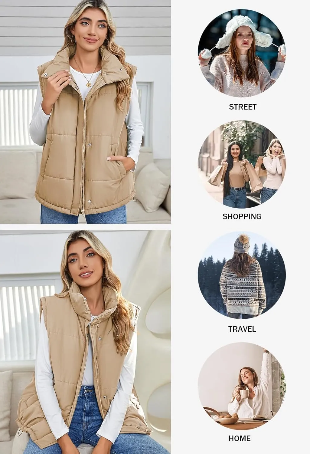 Pink Queen Womens Oversized Quilted Puffer Vest Casual Loose Sleeveless Stand Collar Zip Up Fall Winter Warm Outerwear Jacket