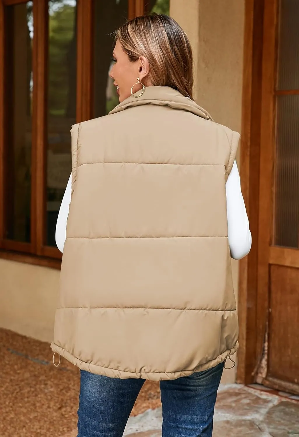 Pink Queen Womens Oversized Quilted Puffer Vest Casual Loose Sleeveless Stand Collar Zip Up Fall Winter Warm Outerwear Jacket