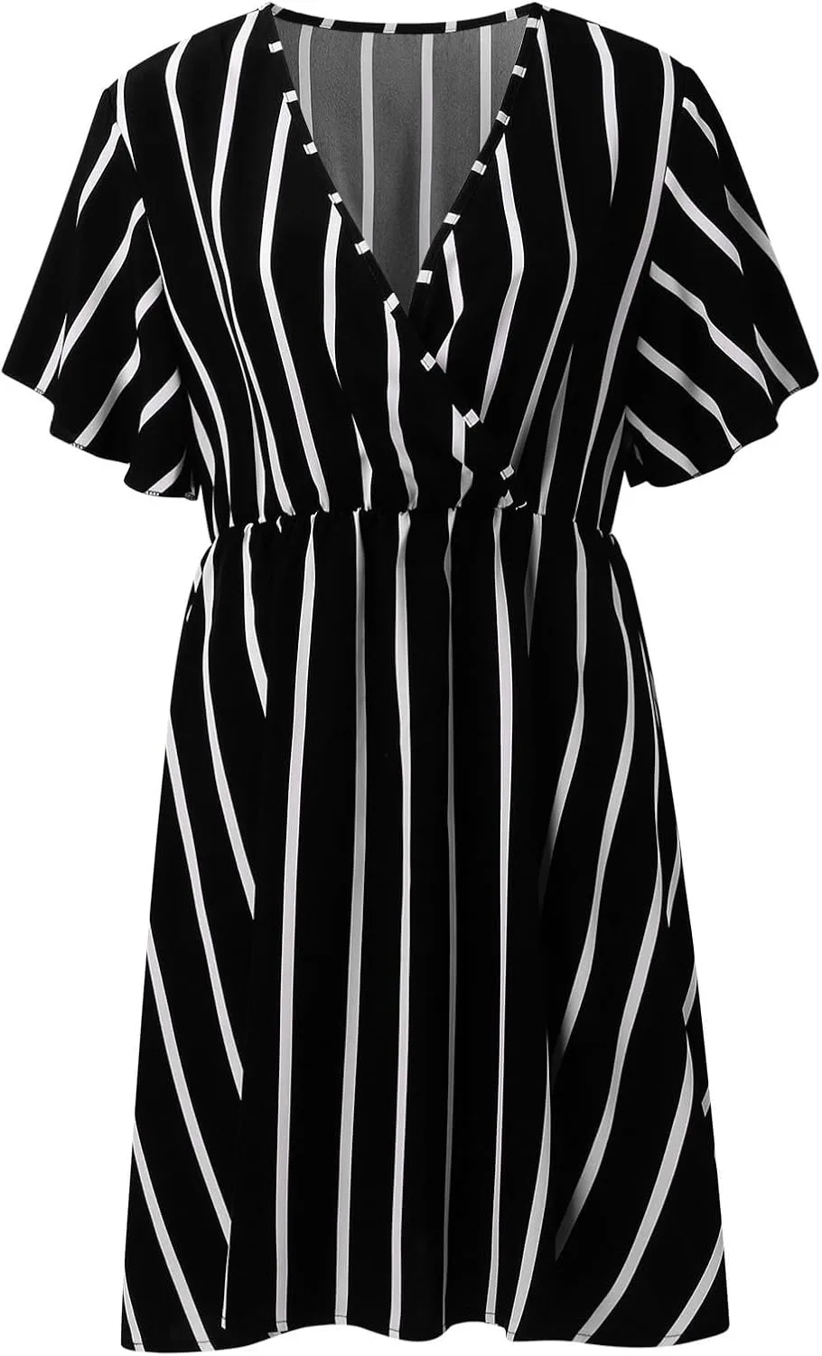Plus Size Dresses for Curvy Women Short Sleeve V Neck Tunic Mini Dress Summer Casual Striped The Waist Sundress 2025