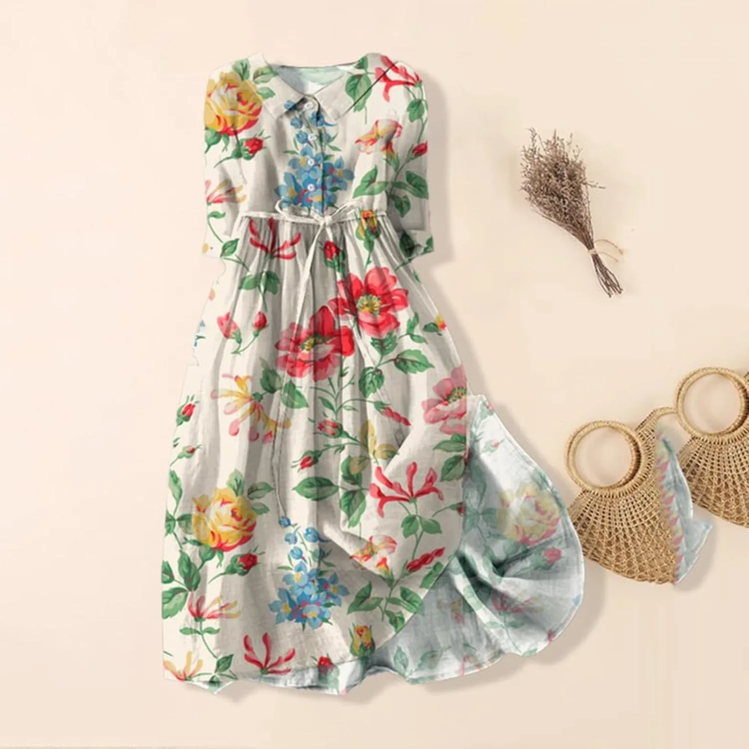 Plus Size Linen Dress for Women Short Sleeve Floral Maxi Dresses Spring Summer Boho Flowy Sundress Cruise Outfits