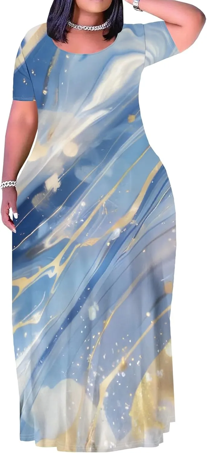 Plus Size Maxi Dresses for Curvy Women T-Shirt Summer Sun Dresses Loose Fit