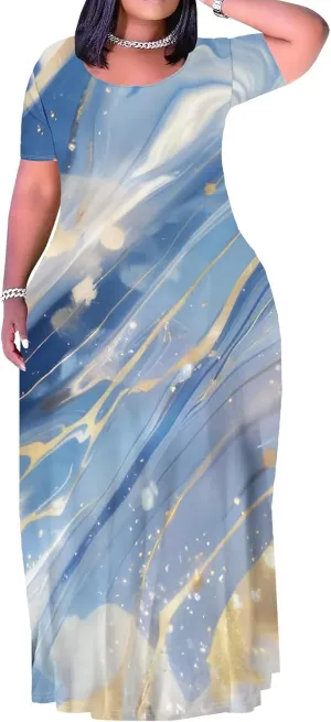 Plus Size Maxi Dresses for Curvy Women T-Shirt Summer Sun Dresses Loose Fit