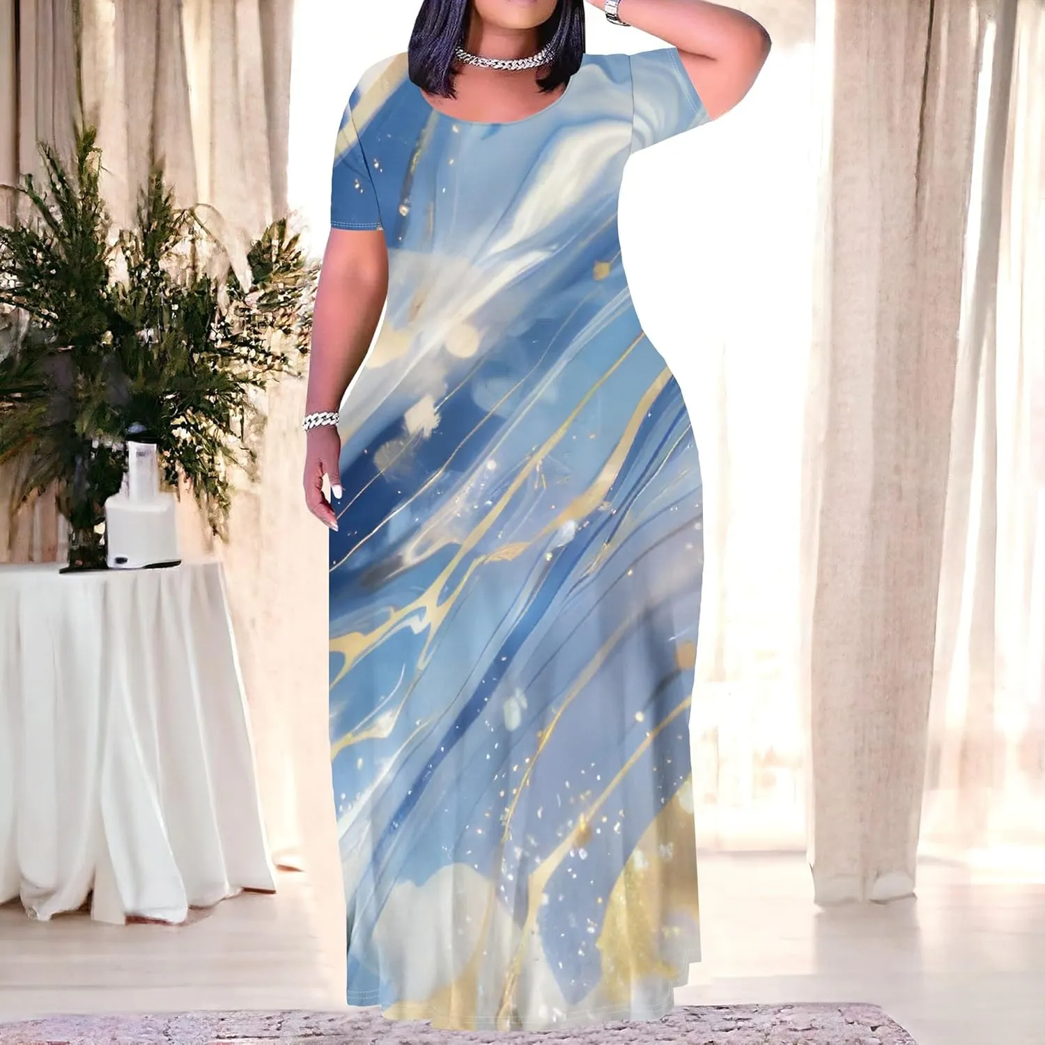 Plus Size Maxi Dresses for Curvy Women T-Shirt Summer Sun Dresses Loose Fit