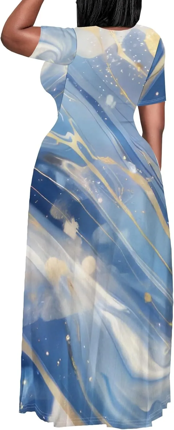 Plus Size Maxi Dresses for Curvy Women T-Shirt Summer Sun Dresses Loose Fit
