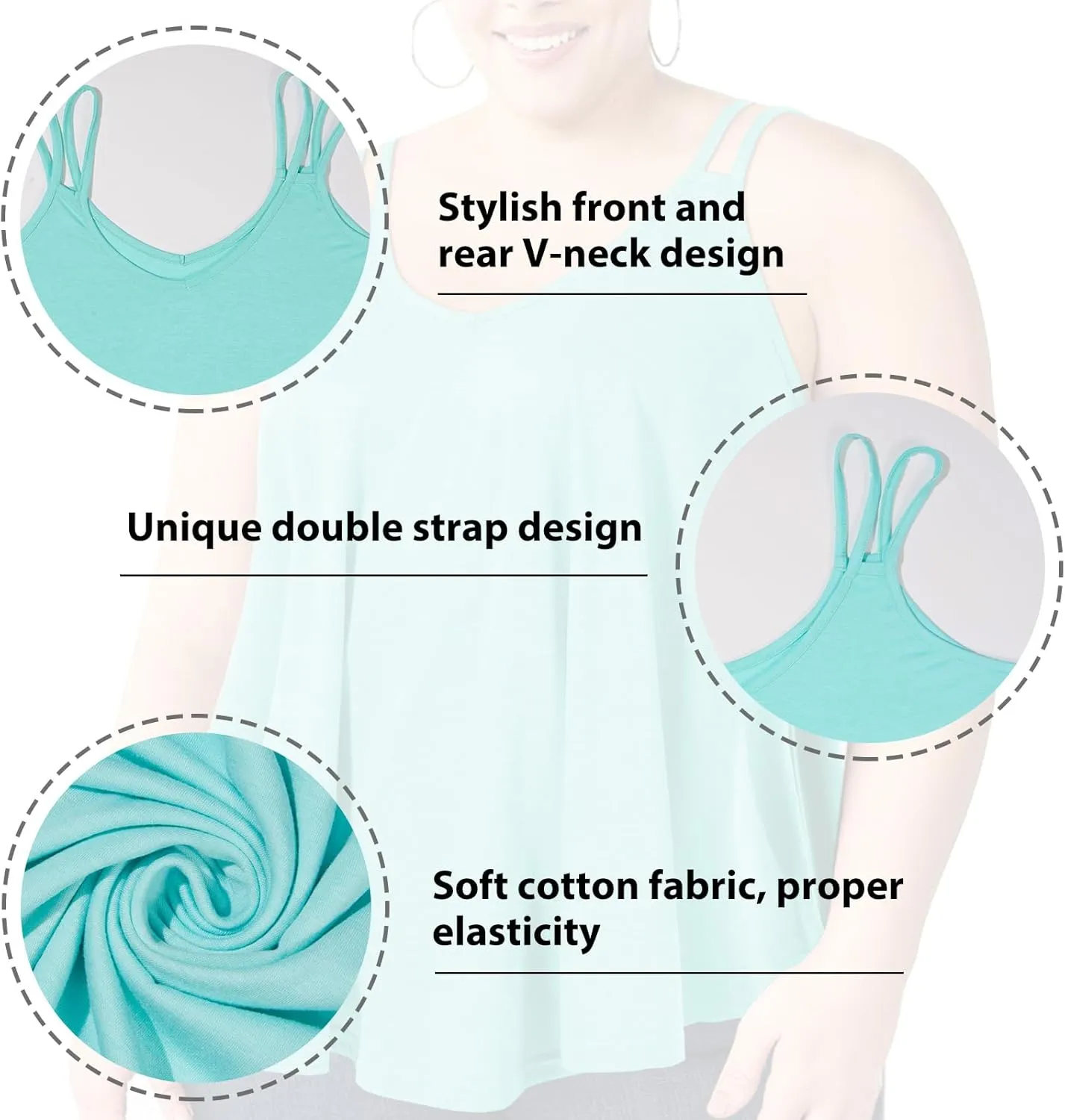 Plus Size Tank Tops for Women Flowy V Neck Spaghetti Strap Camisole Summer Sleeveless Casual top