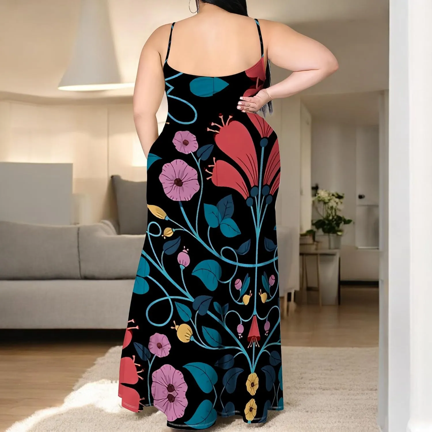 Plus Size Womens Casual Sleeveless Sundress Summer Spaghetti Strap Side Split Long Beach Maxi Dress Elegant Wedding Evening