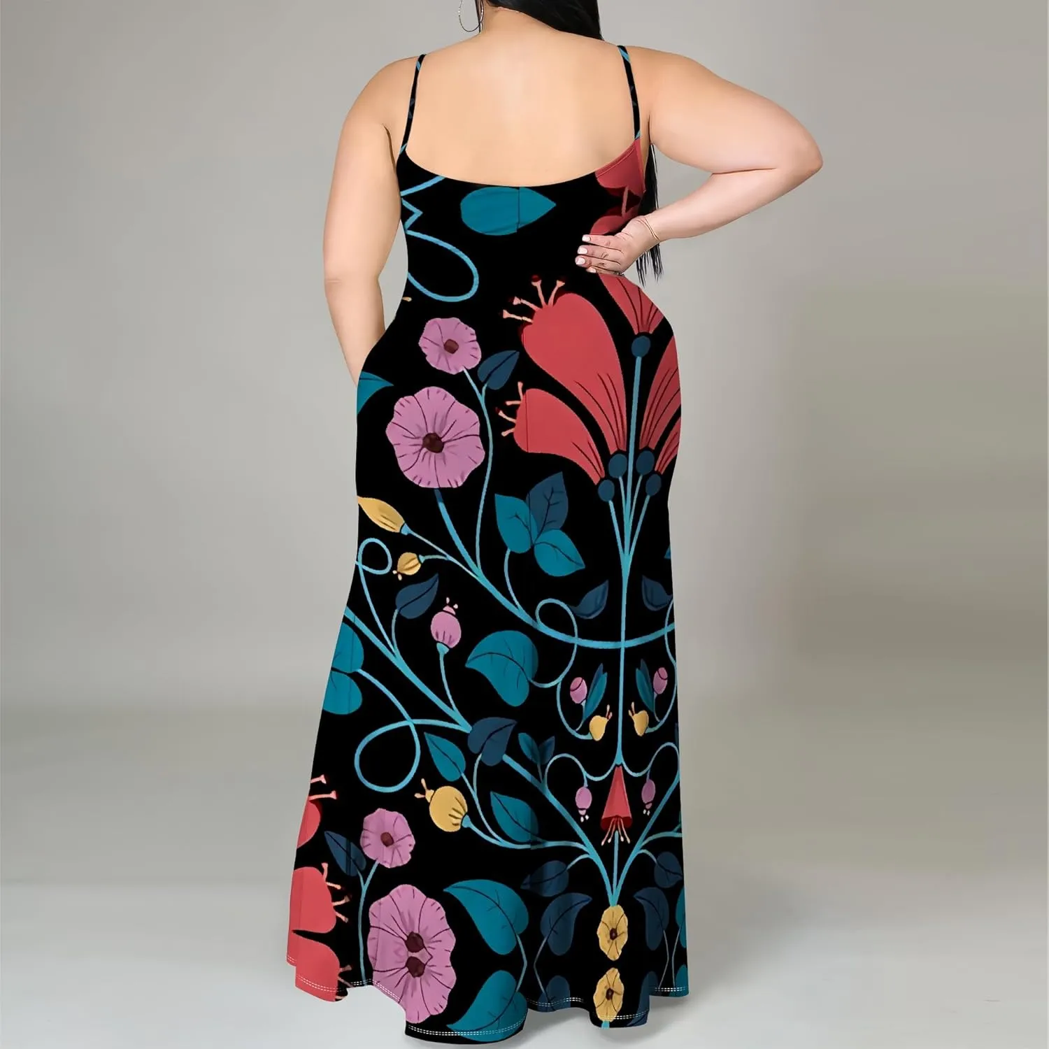 Plus Size Womens Casual Sleeveless Sundress Summer Spaghetti Strap Side Split Long Beach Maxi Dress Elegant Wedding Evening