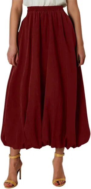 Pompon Bouffant Skirts for WomenBohemian Style Midi Skirt with Stretch A Line Trendy Summer Loose Skirts