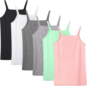 Poroka 6 Pack Girls Tank Top Solid Sleeveless Undershirts Cami Scoop Neck Undershirts Soft Dance Tank Tops for Toddler
