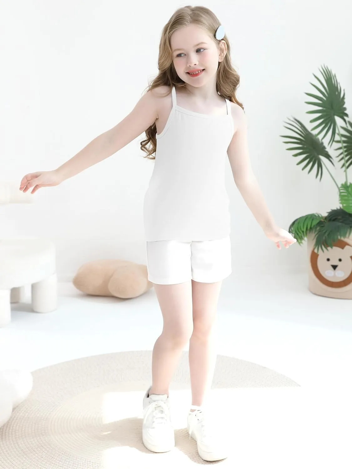 Poroka 6 Pack Girls Tank Top Solid Sleeveless Undershirts Cami Scoop Neck Undershirts Soft Dance Tank Tops for Toddler