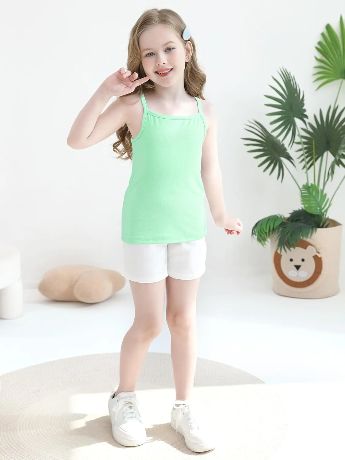 Poroka 6 Pack Girls Tank Top Solid Sleeveless Undershirts Cami Scoop Neck Undershirts Soft Dance Tank Tops for Toddler