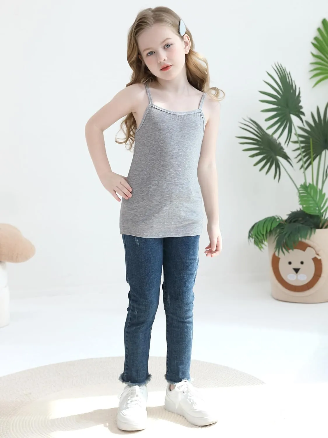 Poroka 6 Pack Girls Tank Top Solid Sleeveless Undershirts Cami Scoop Neck Undershirts Soft Dance Tank Tops for Toddler