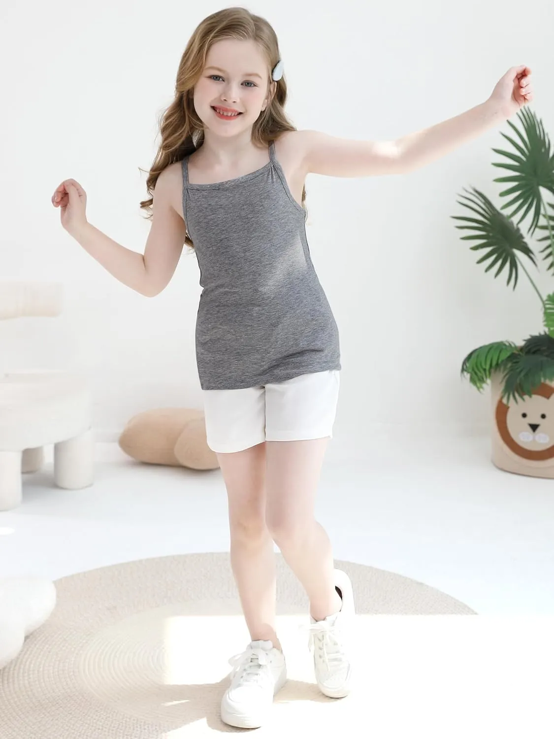 Poroka 6 Pack Girls Tank Top Solid Sleeveless Undershirts Cami Scoop Neck Undershirts Soft Dance Tank Tops for Toddler