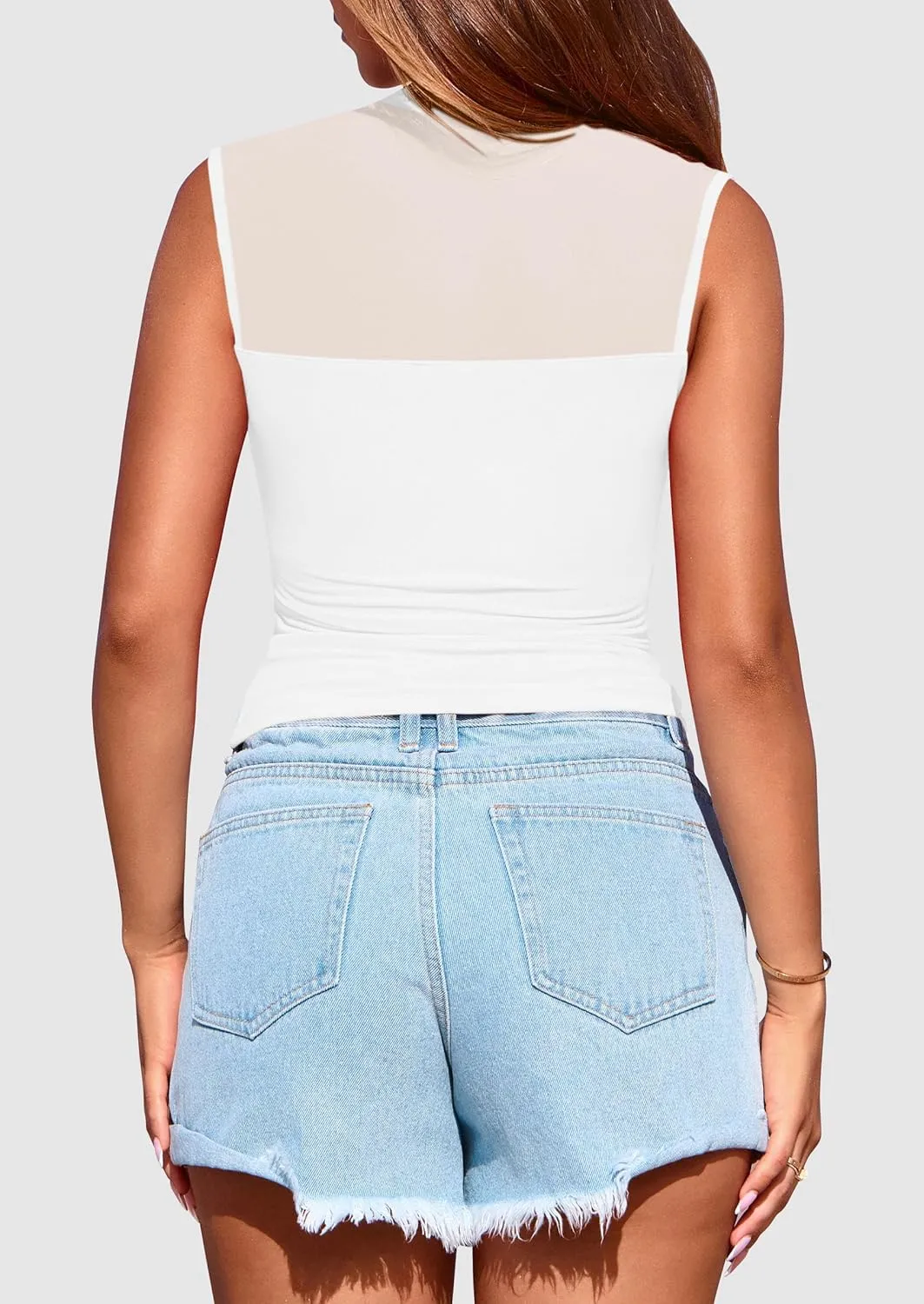 PRETTYGARDEN Women's Sheer Mesh Tank Tops 2025 Summer Trendy Casual Mock Neck Sleeveless Ruched Slim Fitted Going Out Shirts