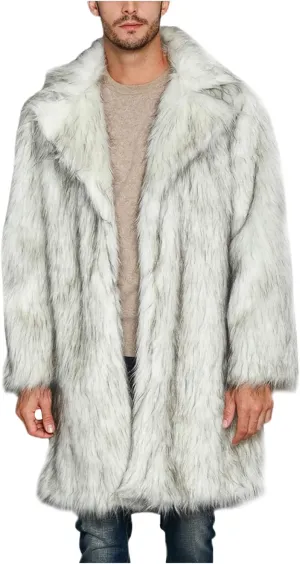 QWENTMTNTY Men's Fashion Faux Fur Coat Long Length Fashion Fluffy Heavyweight Coat Winter Plush Furry Luxury Parka Jacket