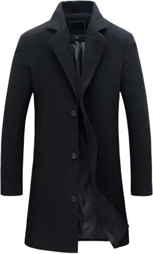 QWENTMTNTY Winter Wool Jackets for Men Slim Fit Notch Collar Single Brested Trench Coat Casual Business Warm Pea Coats