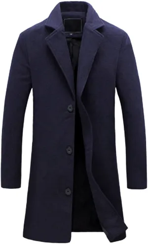 QWENTMTNTY Winter Wool Jackets for Men Slim Fit Notch Collar Single Brested Trench Coat Casual Business Warm Pea Coats