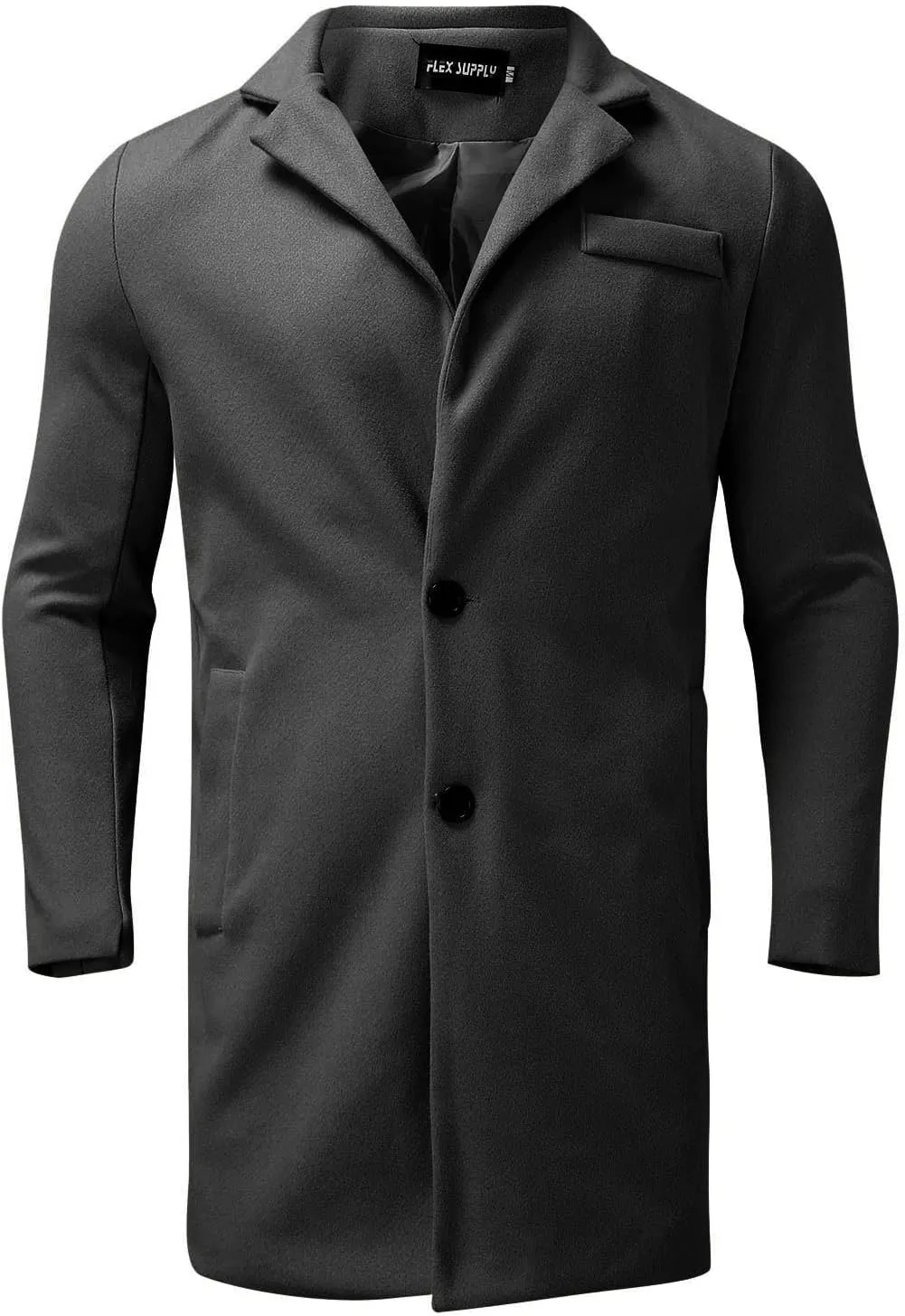 QWENTMTNTY Wool Pea Coats for Men Winter Slim Fit Casual Single Breasted Trench Coat Mid-Length Thermal Business Peacoat