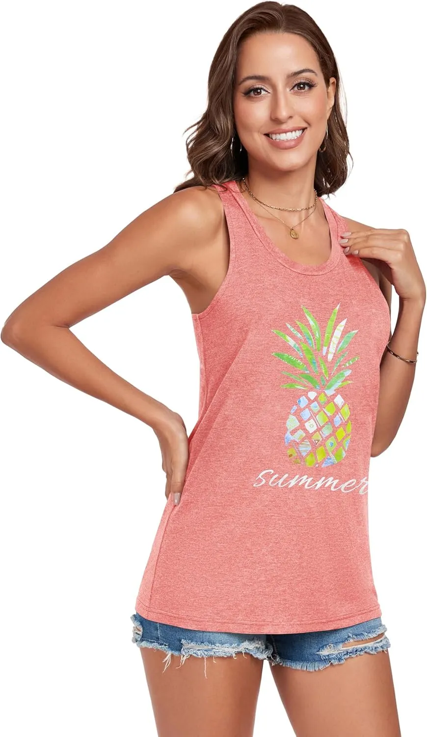 Racerback Tank Tops for Women Summer Sleeveless Round Neck Casual Graphic Tunic Shirts
