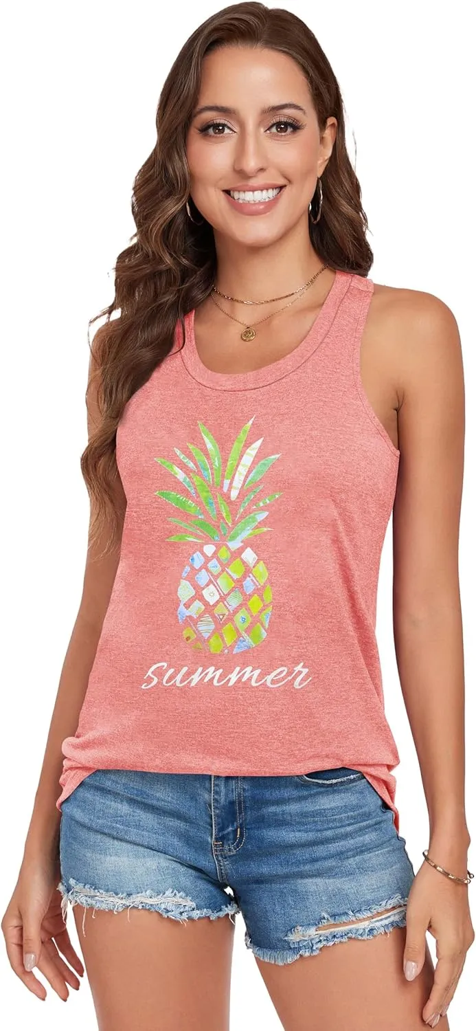 Racerback Tank Tops for Women Summer Sleeveless Round Neck Casual Graphic Tunic Shirts