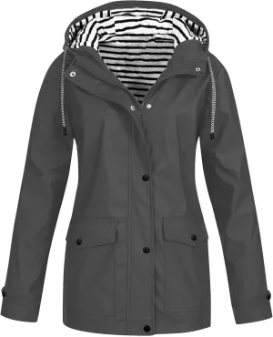 Rain Jacket Women,2025 Spring Trendy Zip Lined Waterproof Rain Coats Lightweight Outdoor Hiking Hooded Windbreaker