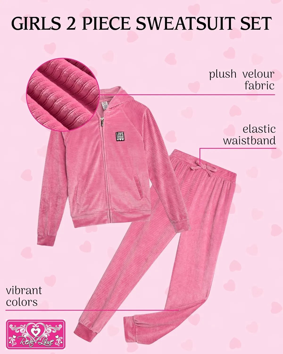 Real Love Girls' Jog Set - 2 Piece Soft Fleece Zip Up Hoodie and Flare Cargo Pants - Activewear Set for Girls (Sizes: 7-12)