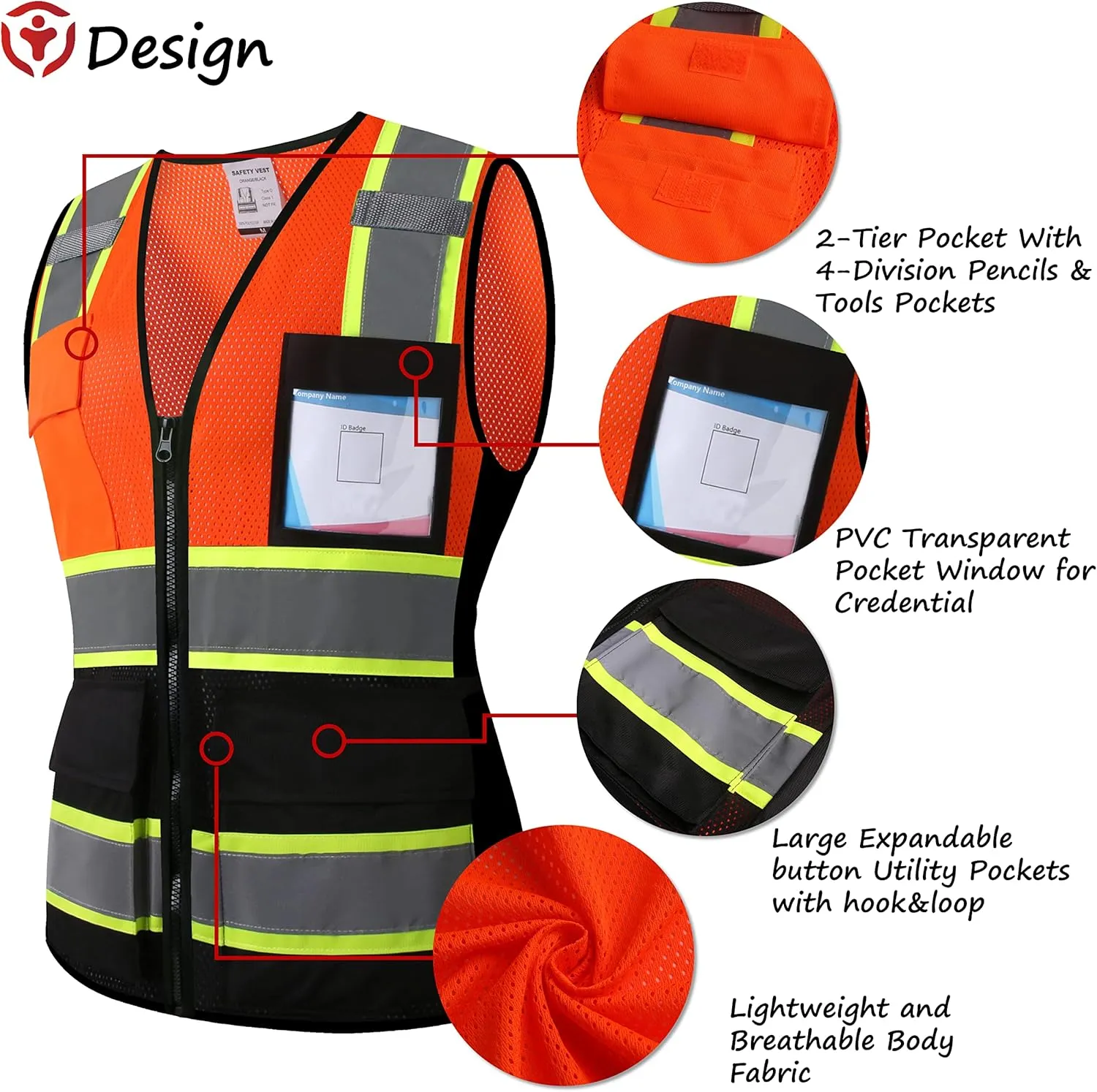 Reflective High Visibility Safety Vest for Men Women with Pockets Zipper Front Meets ANSI/ISEA Standards