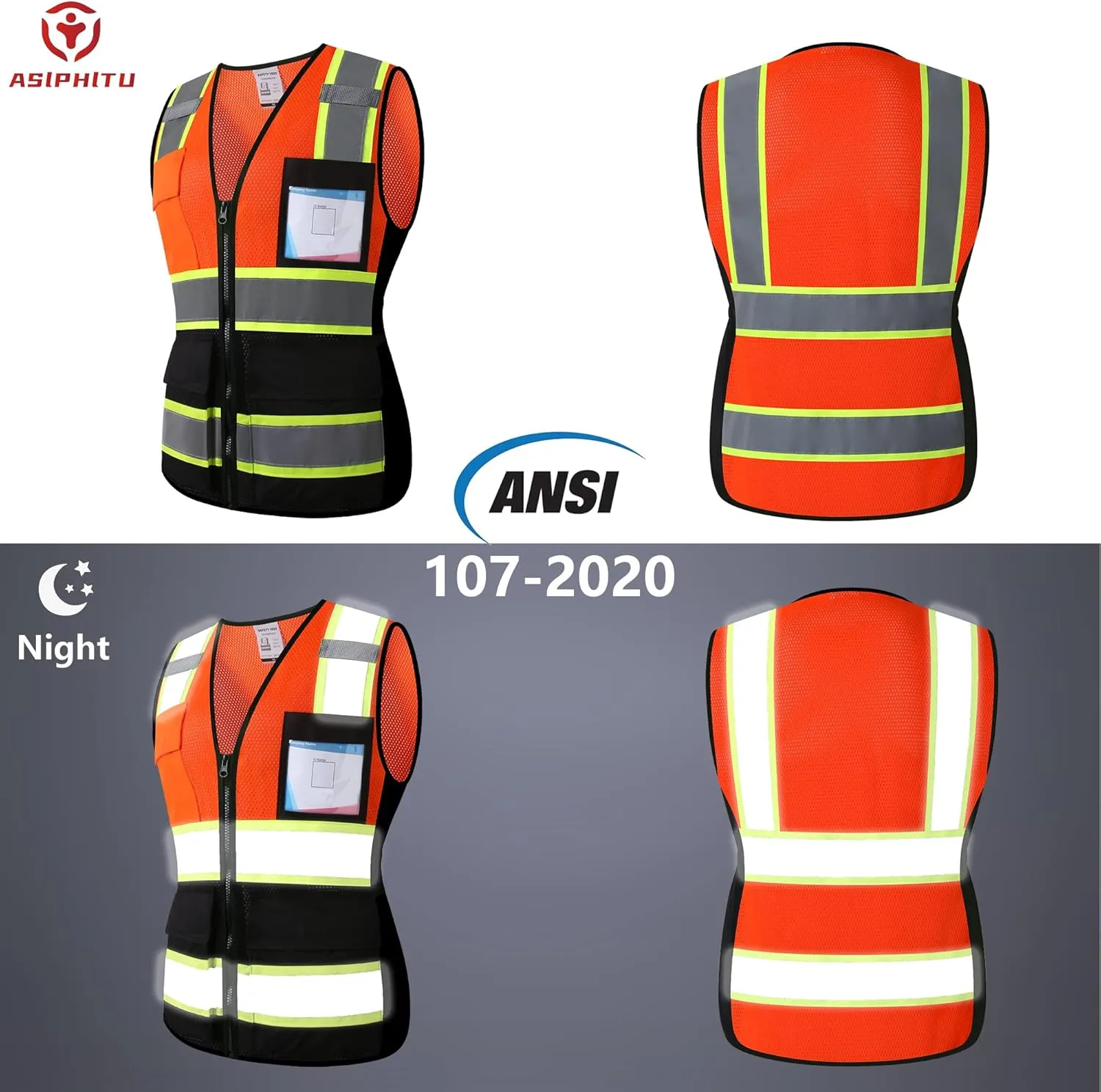 Reflective High Visibility Safety Vest for Men Women with Pockets Zipper Front Meets ANSI/ISEA Standards