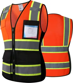 Reflective High Visibility Safety Vest for Men Women with Pockets Zipper Front Meets ANSI/ISEA Standards