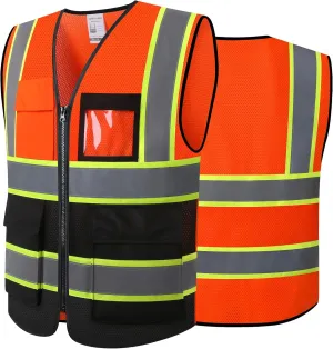 Reflective High Visibility Safety Vest for Men Women with Pockets Zipper Front Meets ANSI/ISEA Standards