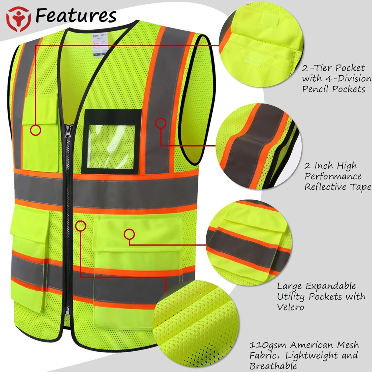Reflective Safety Vest for Men Women Construction Vest Meet ANSI/ISEA Standard