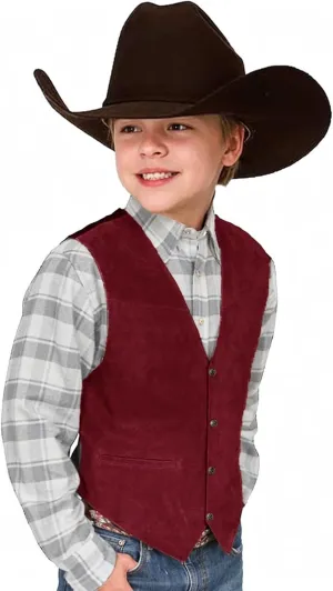 Retro Boys Cowboy Vest Suede Leather Costume Style Western Vest Vintage Waistcoat