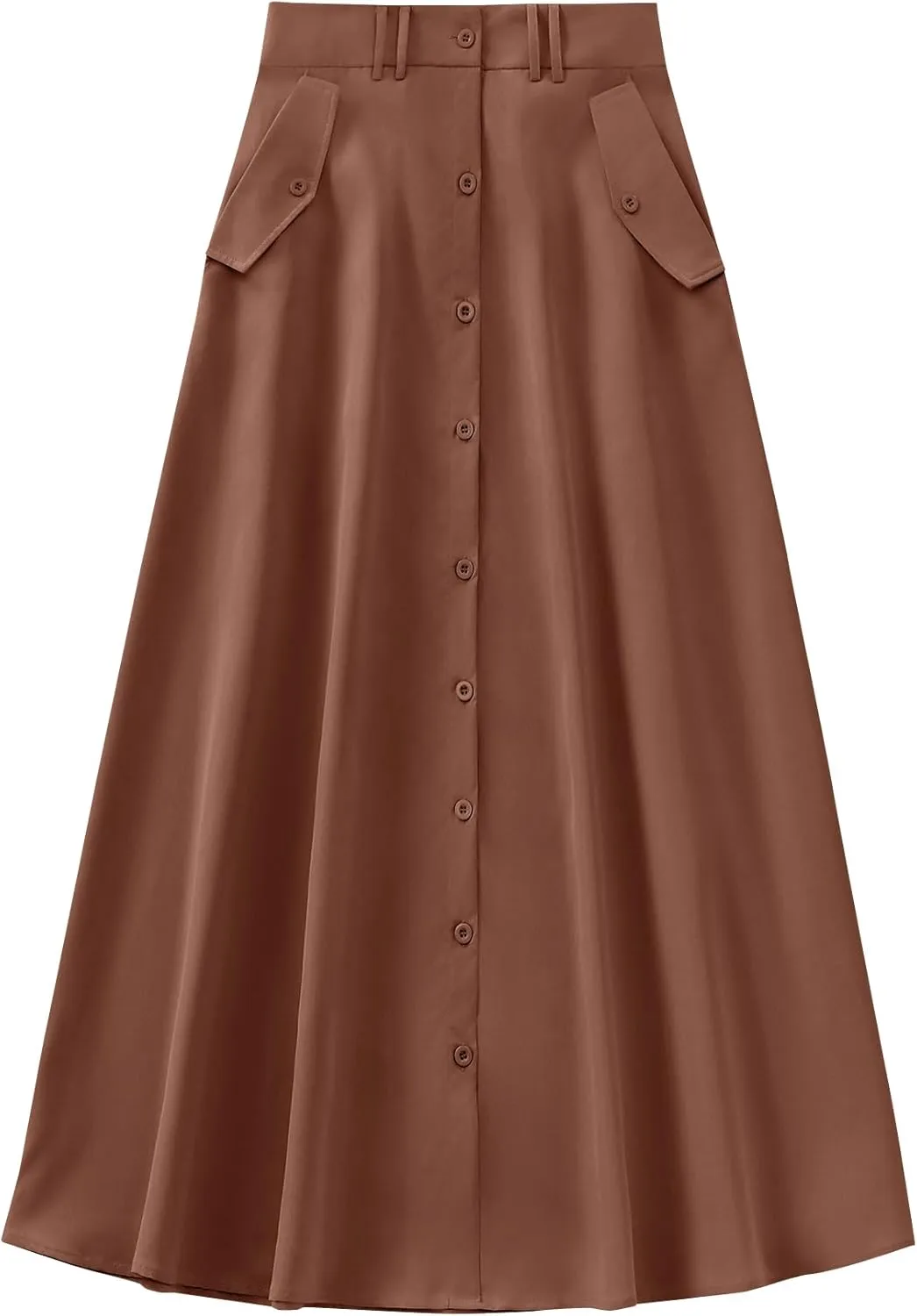 Rooscier Women's Split High Waist Flared A Line Button Down Vintage Pockets Maxi Skirt