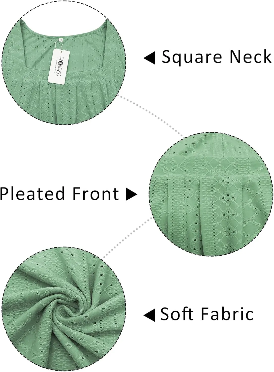 ROSRISS Plus-Size-Tank-Tops Summer Sleeveless Loose Fit Pleated Shirts Square Neck Tunics Eyelet Flowy Tees