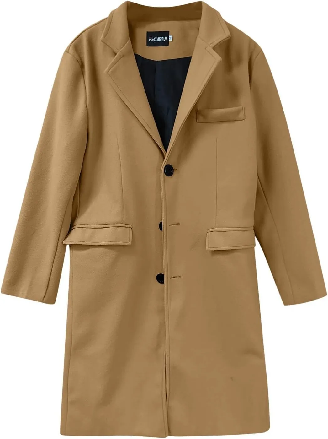 RTRDE Men's Trench & Rain Coats Oversized Notched Long Jacket Coat Single Breasted Lapel Winter Coat, XL-4XL