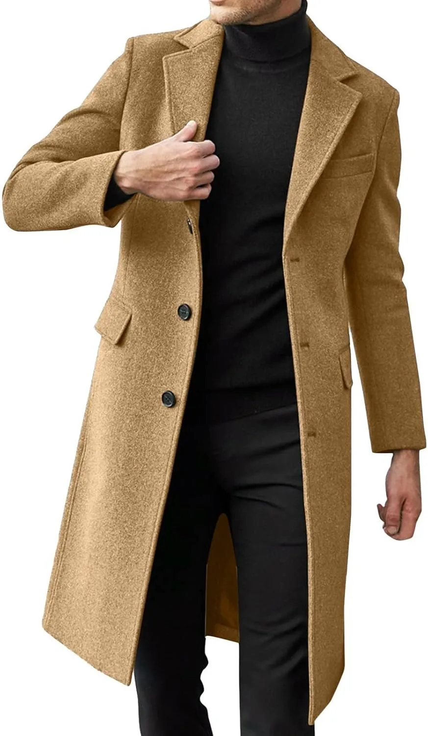 RTRDE Men's Trench & Rain Coats Oversized Notched Long Jacket Coat Single Breasted Lapel Winter Coat, XL-4XL