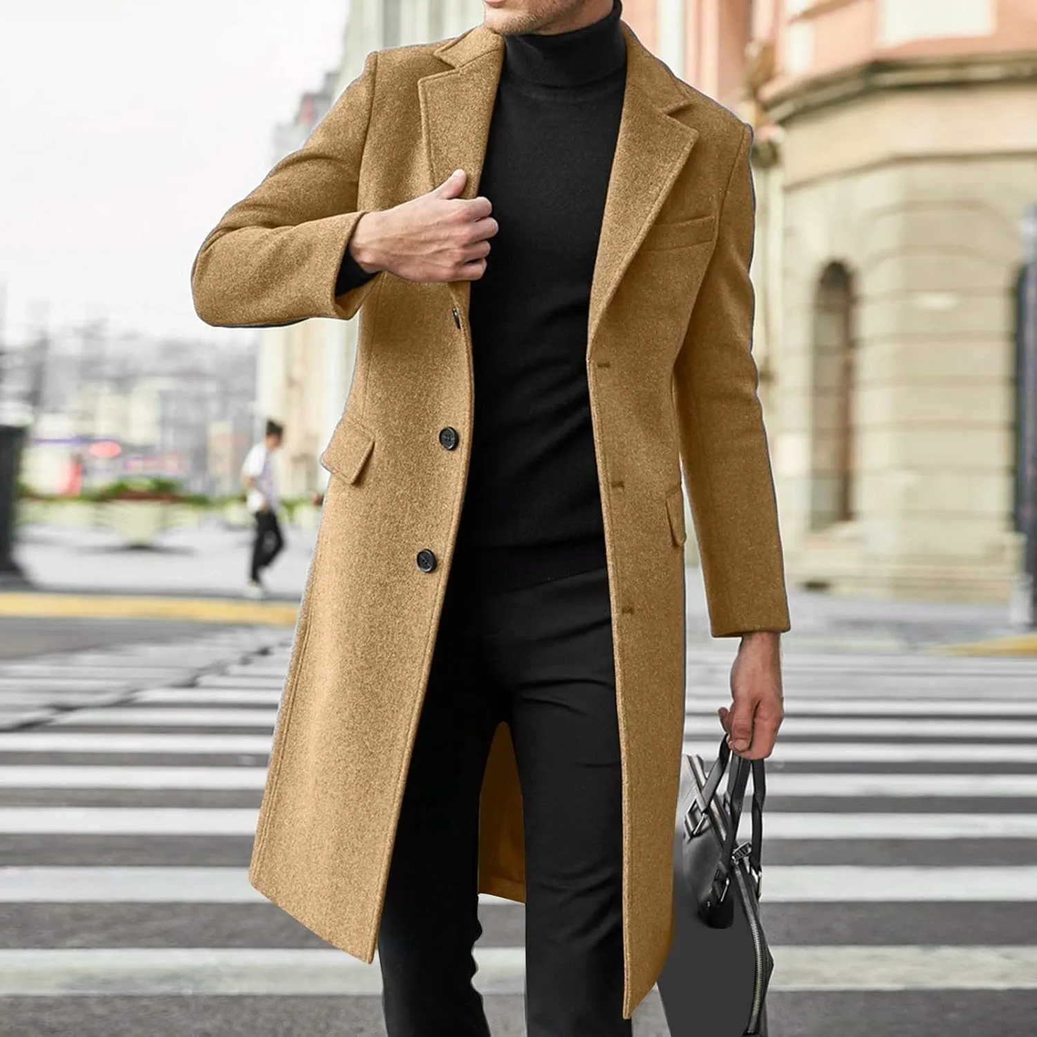 RTRDE Men's Trench & Rain Coats Oversized Notched Long Jacket Coat Single Breasted Lapel Winter Coat, XL-4XL