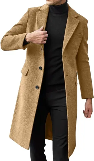 RTRDE Men's Trench & Rain Coats Oversized Notched Long Jacket Coat Single Breasted Lapel Winter Coat, XL-4XL