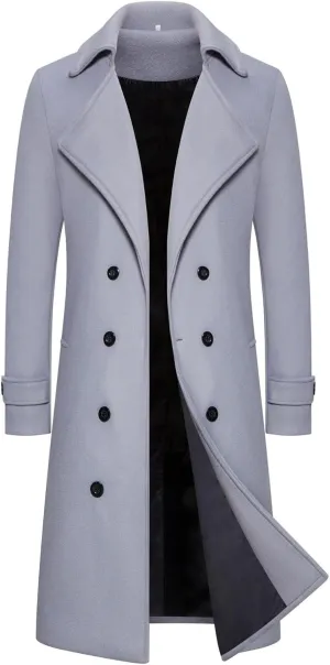 RTRDE Men's Winter Trench Coats Notched Lapel Double Breasted Long Jacket Overcoat Pea Coats Fashion, M-3XL