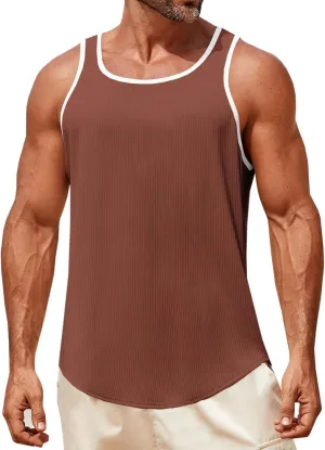 Runcati Mens Sleeveless Tank Tops Workout Muscle Gym Knitted Shirt Athletic Bodybuilding Slim Fit Ribbed T Shirts